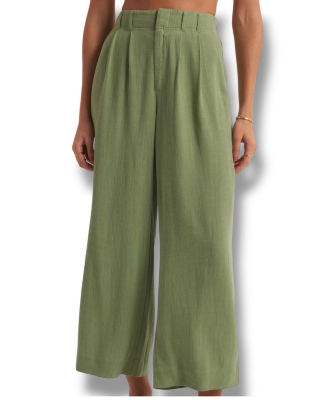 NWT Z Supply Farah Linen Wide Leg Pants Matcha Green Relaxed Fit S